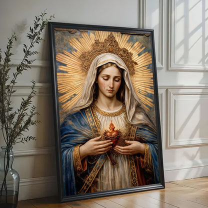 Immaculate Heart of Mary Canvas Wall Art, Sacred Heart of Mary Painting