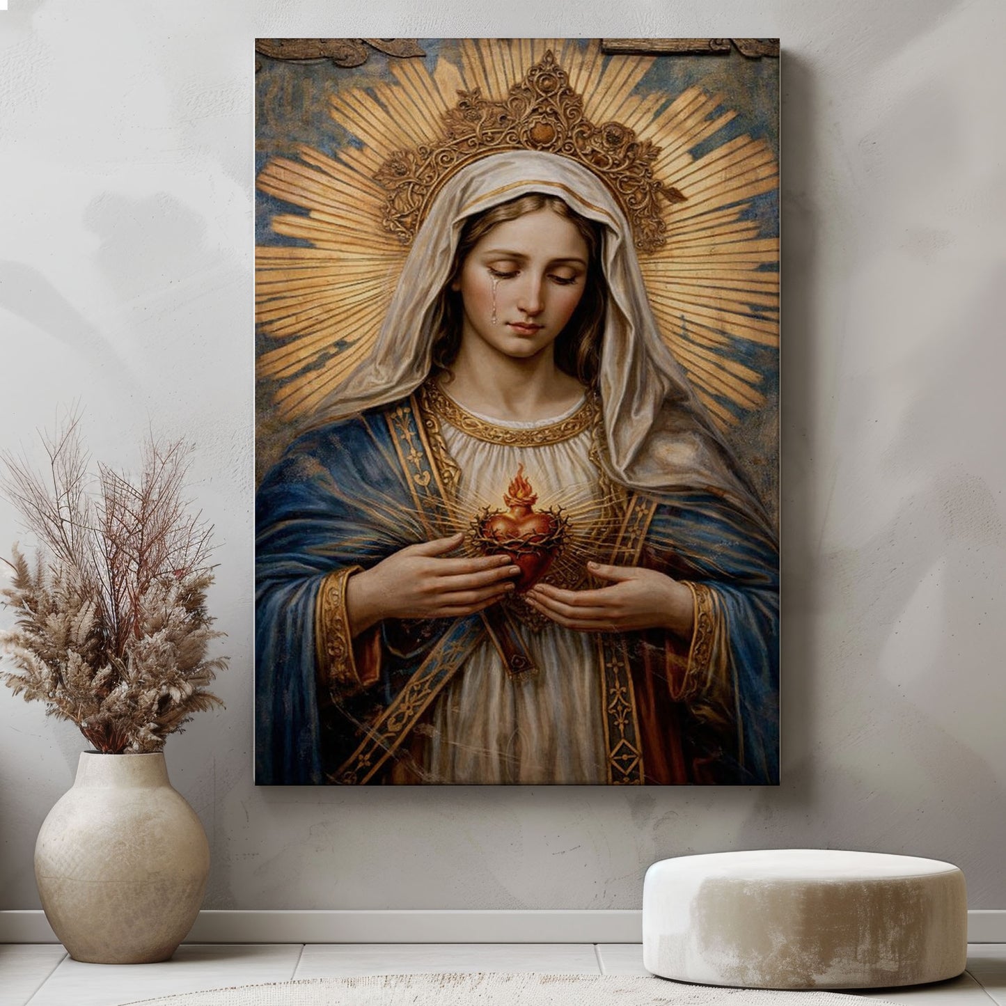 Immaculate Heart of Mary Canvas Wall Art, Sacred Heart of Mary Painting