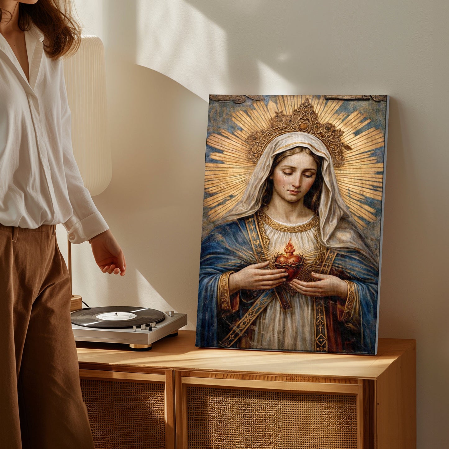 Immaculate Heart of Mary Canvas Wall Art, Sacred Heart of Mary Painting