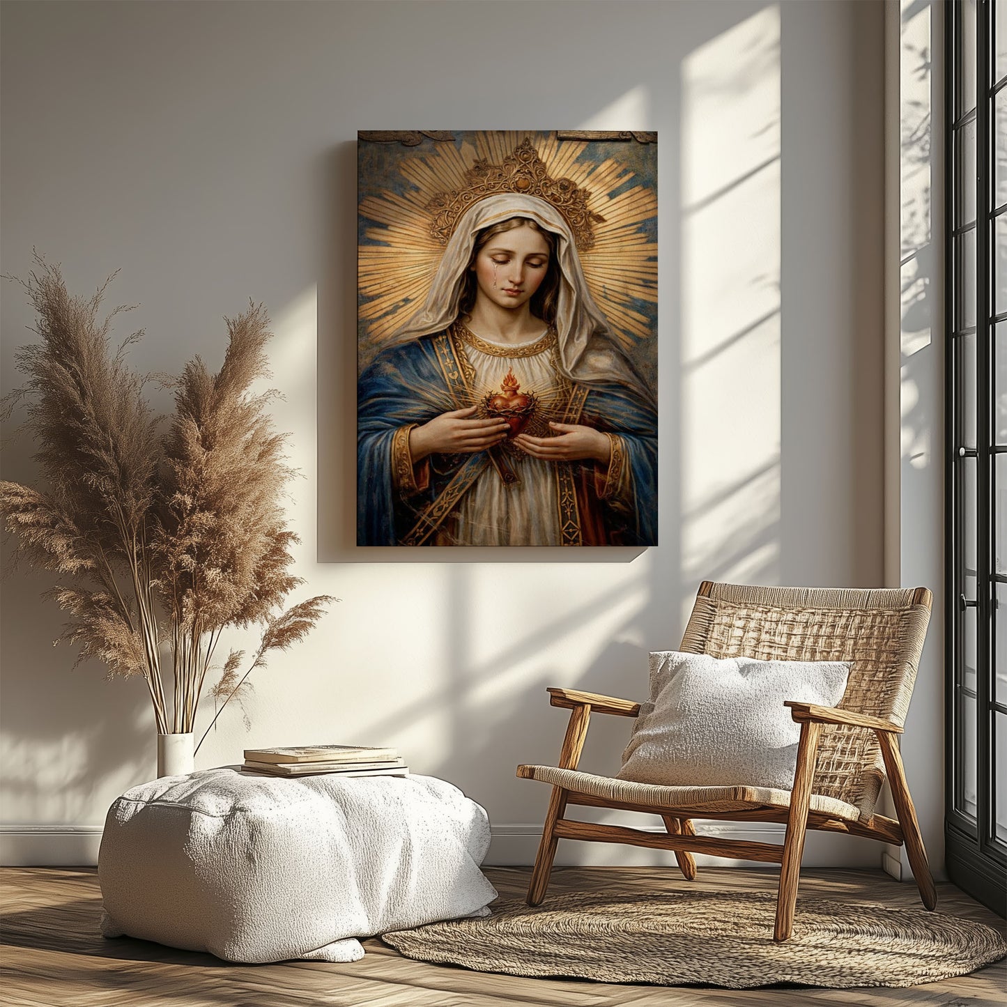 Immaculate Heart of Mary Canvas Wall Art, Sacred Heart of Mary Painting