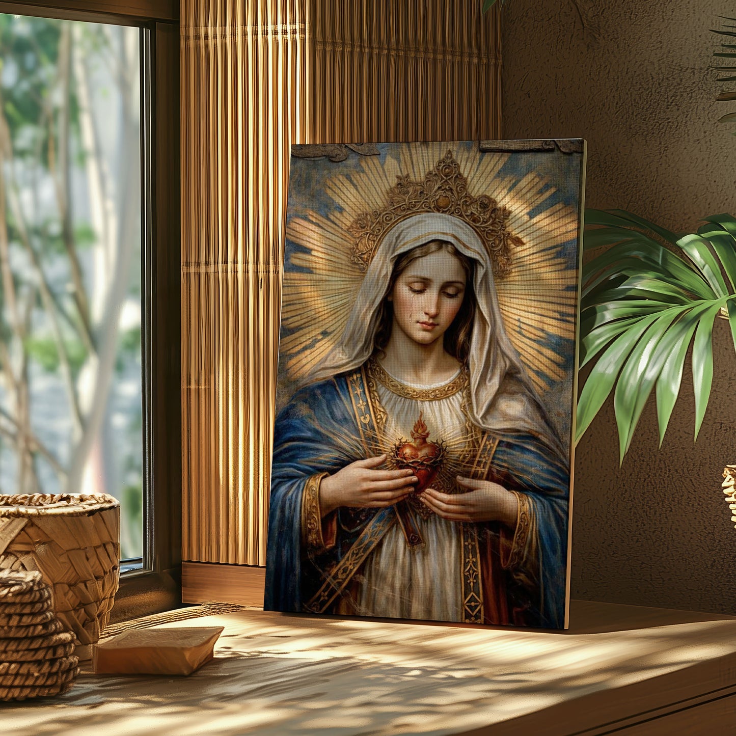 Immaculate Heart of Mary Canvas Wall Art, Sacred Heart of Mary Painting