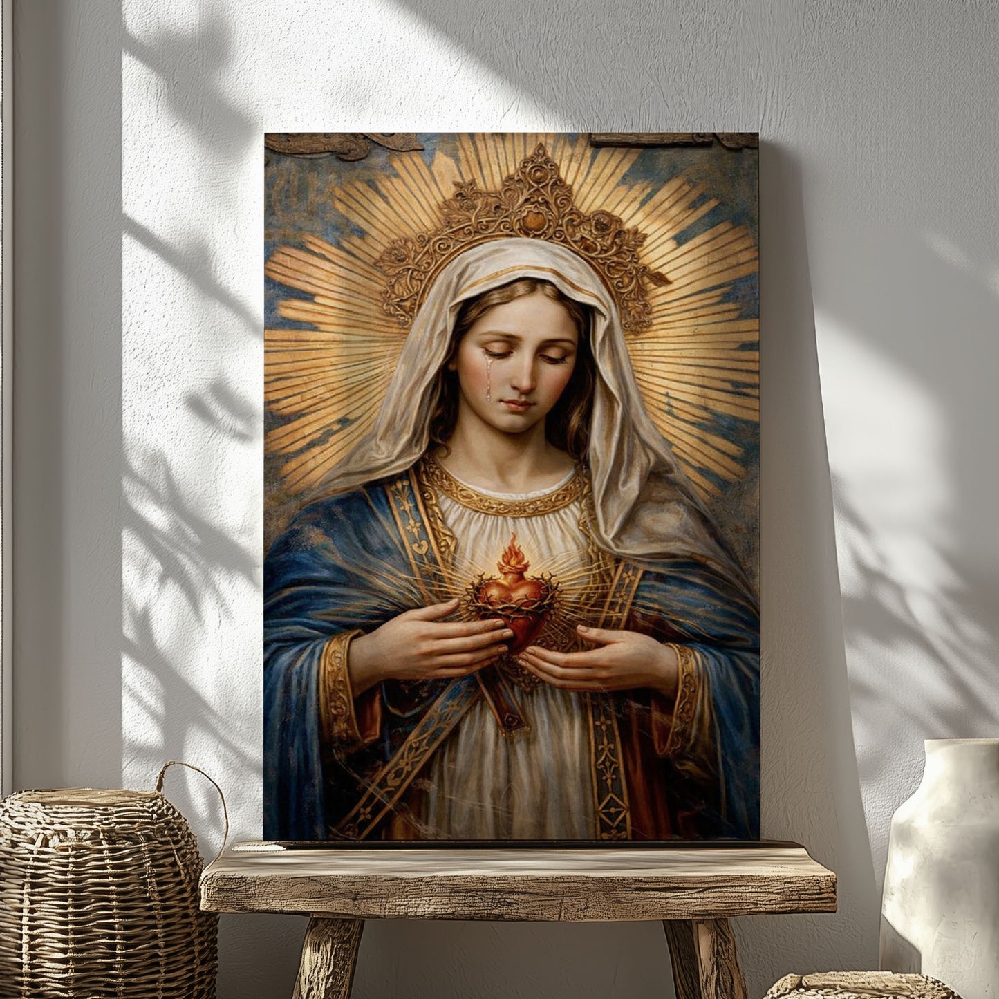 Immaculate Heart of Mary Canvas Wall Art, Sacred Heart of Mary Painting