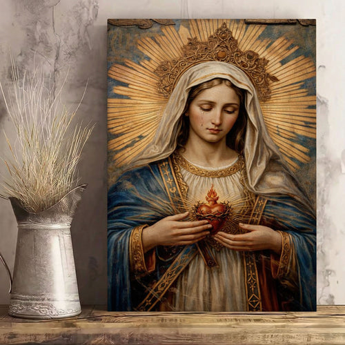 Immaculate Heart of Mary Canvas Wall Art, Sacred Heart of Mary Painting