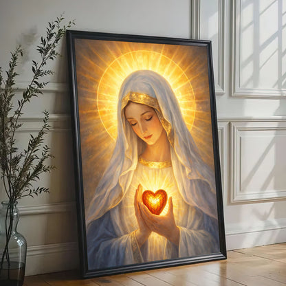 Sacred Heart Mary Canvas, Virgin Mary Wall Art, Catholic Religious Decor