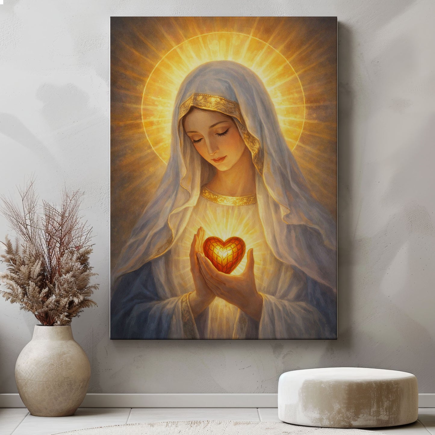 Sacred Heart Mary Canvas, Virgin Mary Wall Art, Catholic Religious Decor