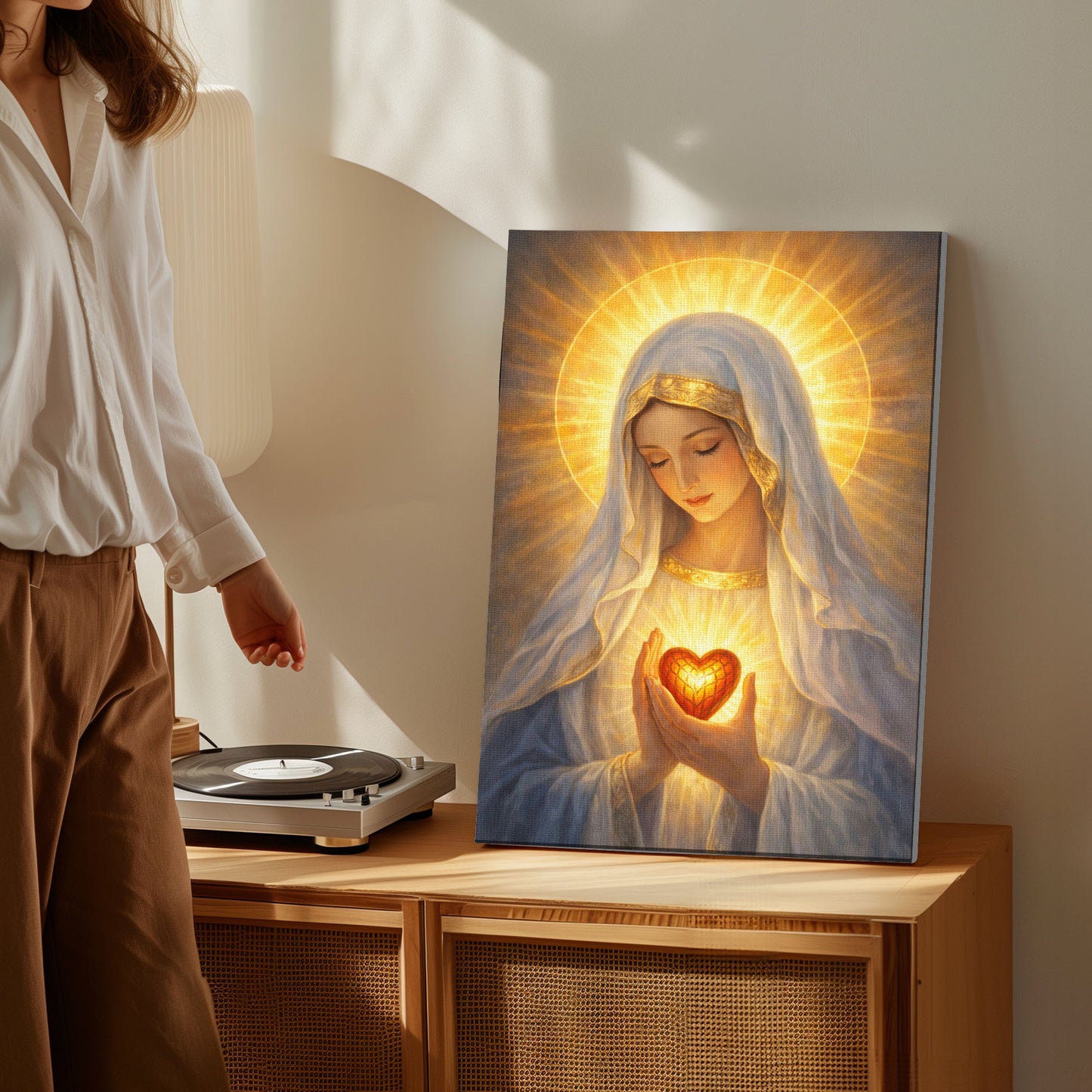 Sacred Heart Mary Canvas, Virgin Mary Wall Art, Catholic Religious Decor