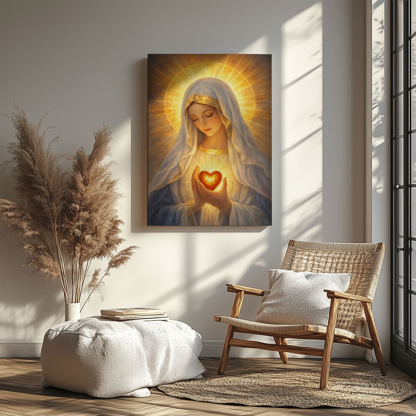Sacred Heart Mary Canvas, Virgin Mary Wall Art, Catholic Religious Decor