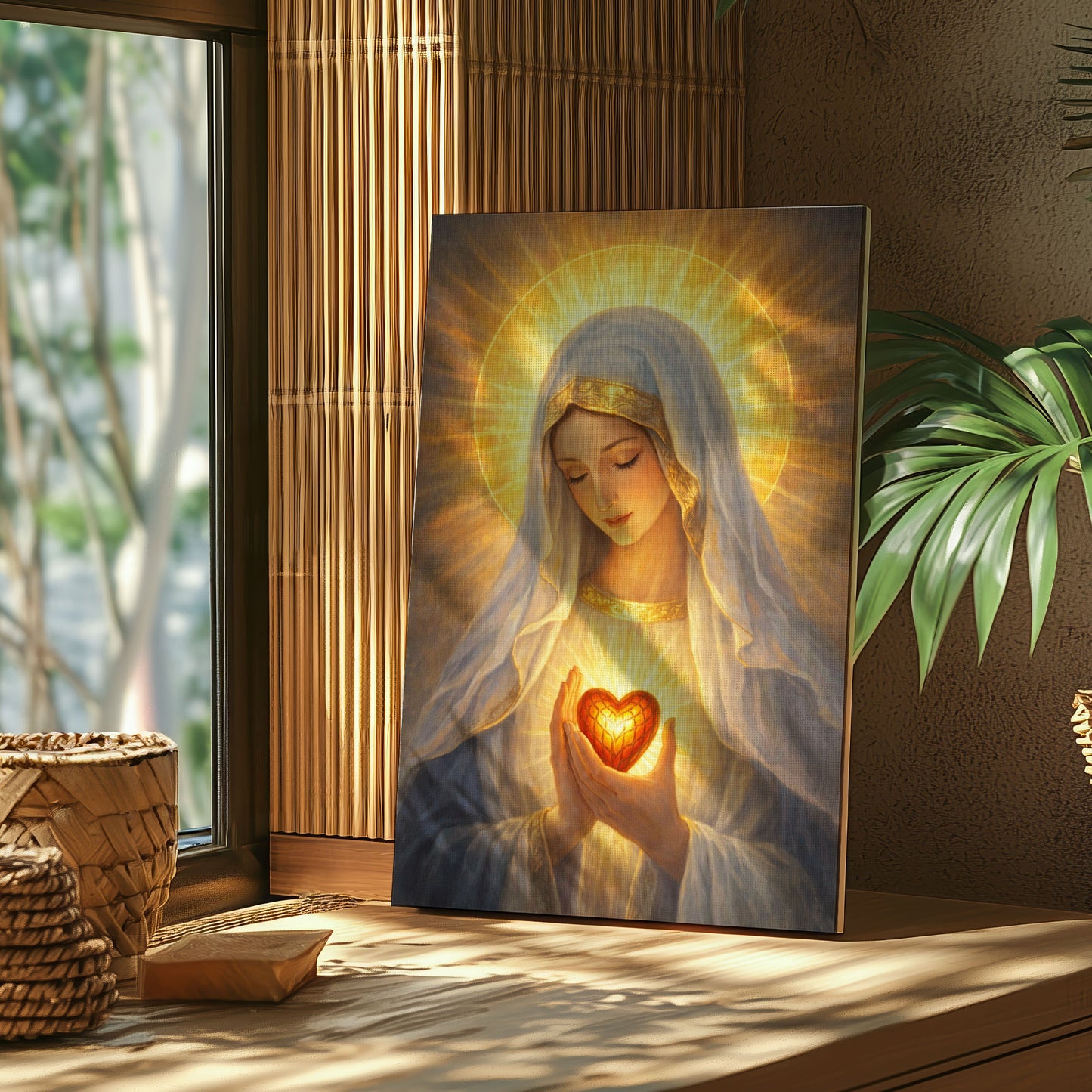 Sacred Heart Mary Canvas, Virgin Mary Wall Art, Catholic Religious Decor
