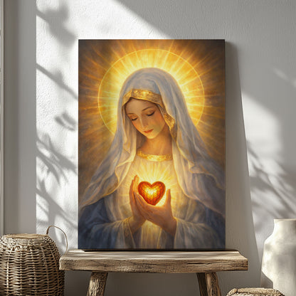 Sacred Heart Mary Canvas, Virgin Mary Wall Art, Catholic Religious Decor