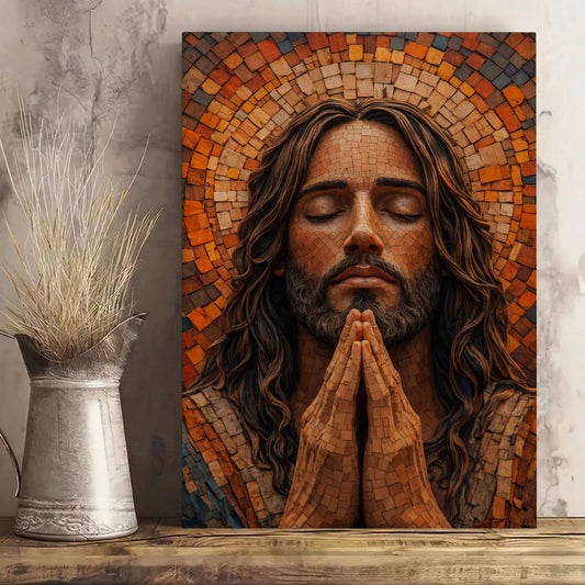 Jesus Praying Canvas Wall Art, Mosaic Jesus Painting, Christian Religious Decor