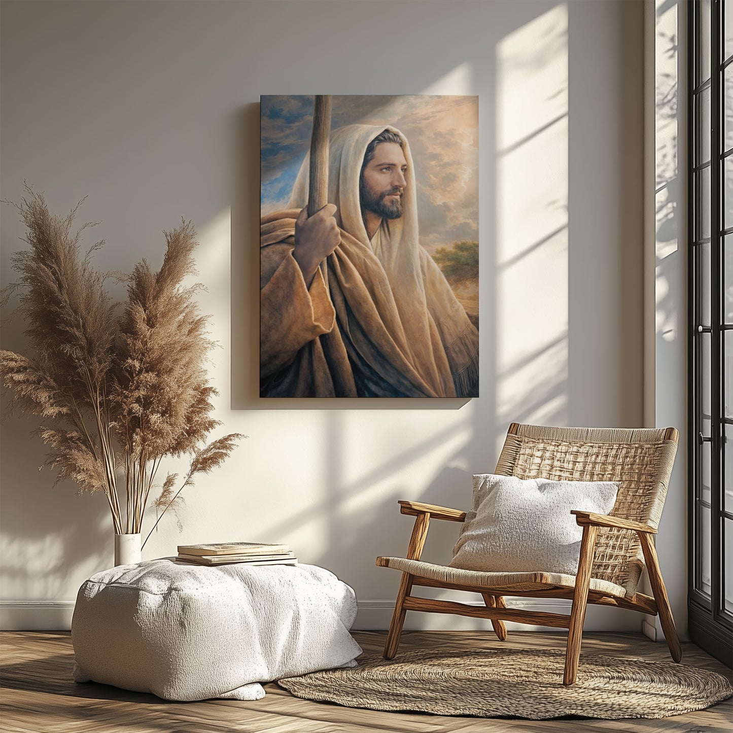 Christ Holding Staff Painting, Christian Religious Decor