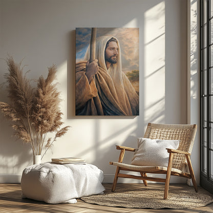 Christ Holding Staff Painting, Christian Religious Decor