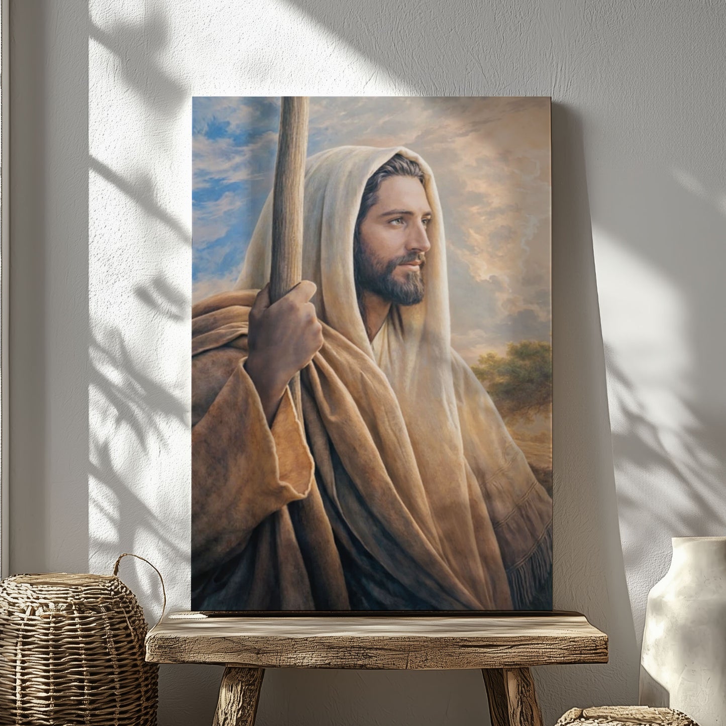 Christ Holding Staff Painting, Christian Religious Decor
