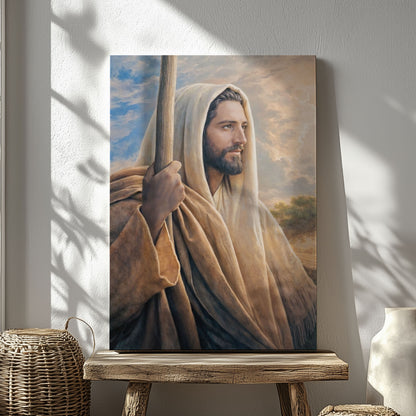 Christ Holding Staff Painting, Christian Religious Decor