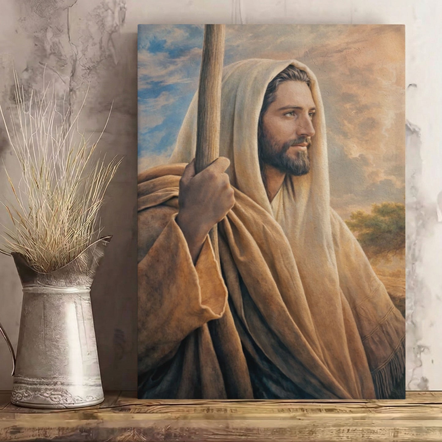 Christ Holding Staff Painting, Christian Religious Decor