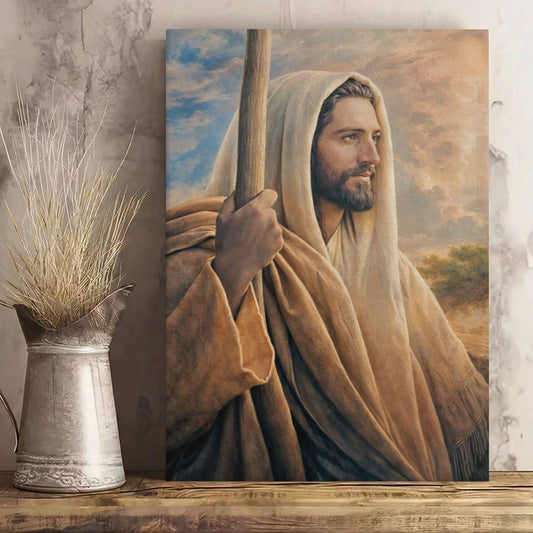 Christ Holding Staff Painting, Christian Religious Decor