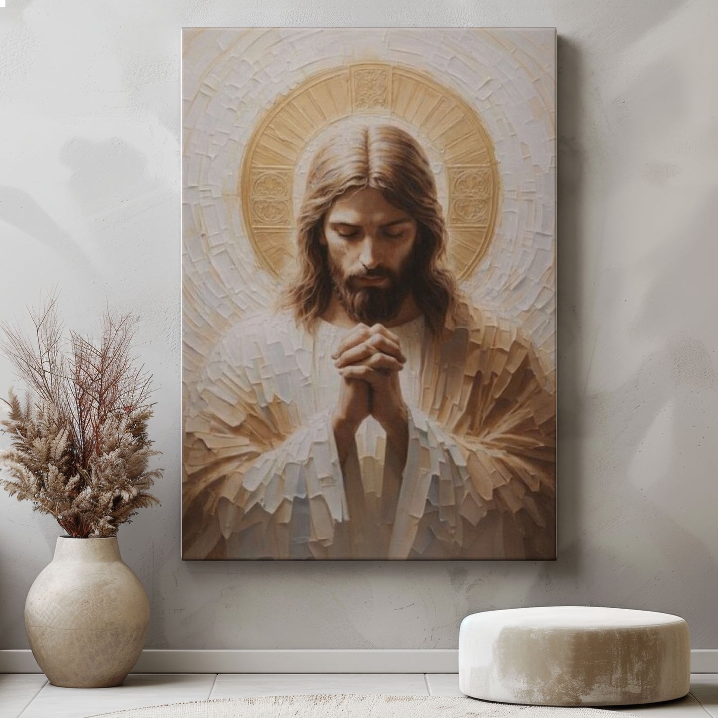 Jesus Christ Canvas, Praying Jesus Wall Art, Modern Religious Decor