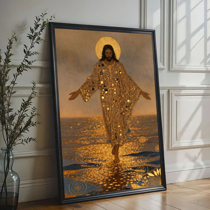 Jesus Walking on Water Gold Foil Canvas Wall Art