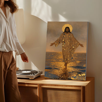 Jesus Walking on Water Gold Foil Canvas Wall Art