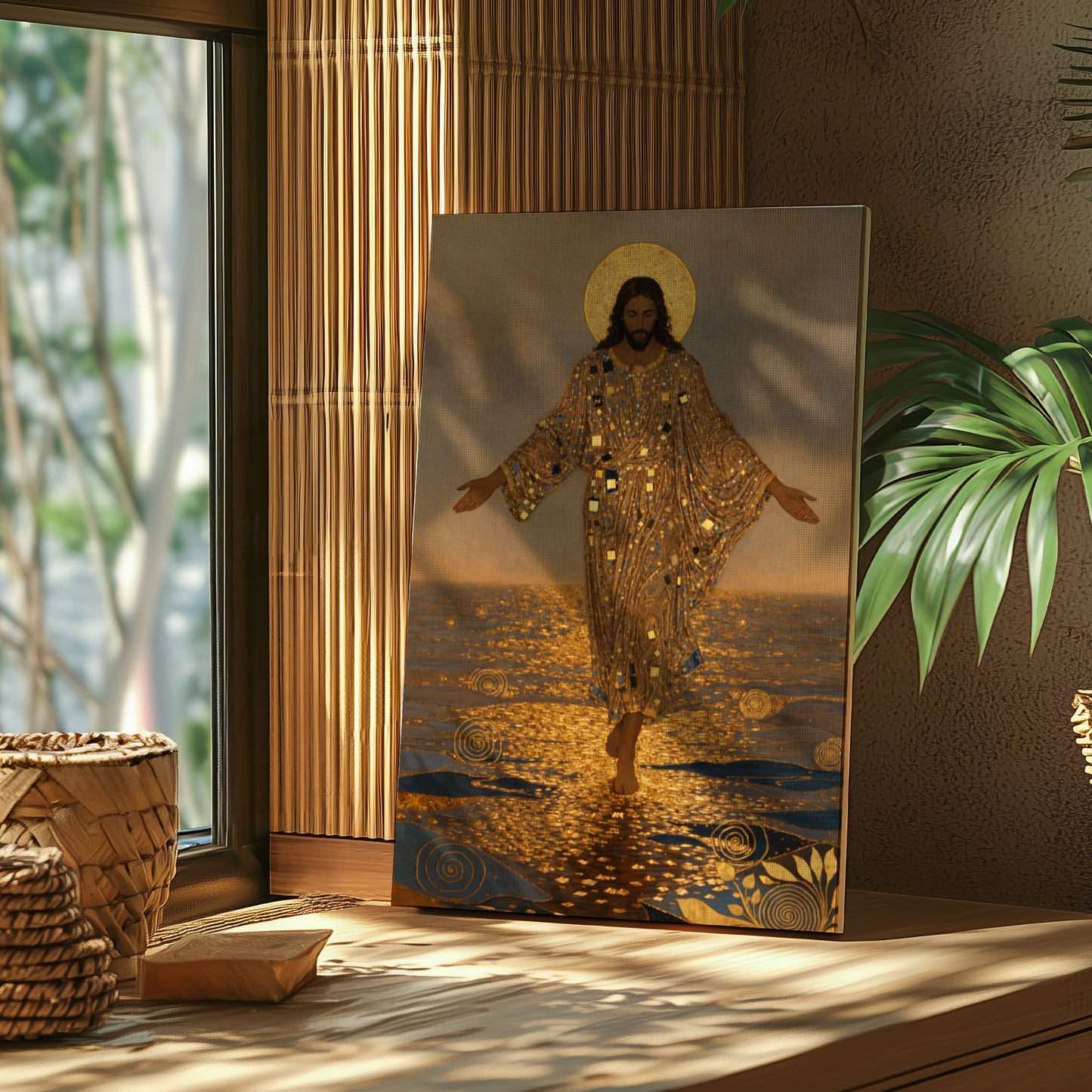 Jesus Walking on Water Gold Foil Canvas Wall Art