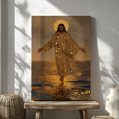 Jesus Walking on Water Gold Foil Canvas Wall Art
