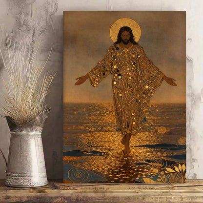 Jesus Walking on Water Gold Foil Canvas Wall Art