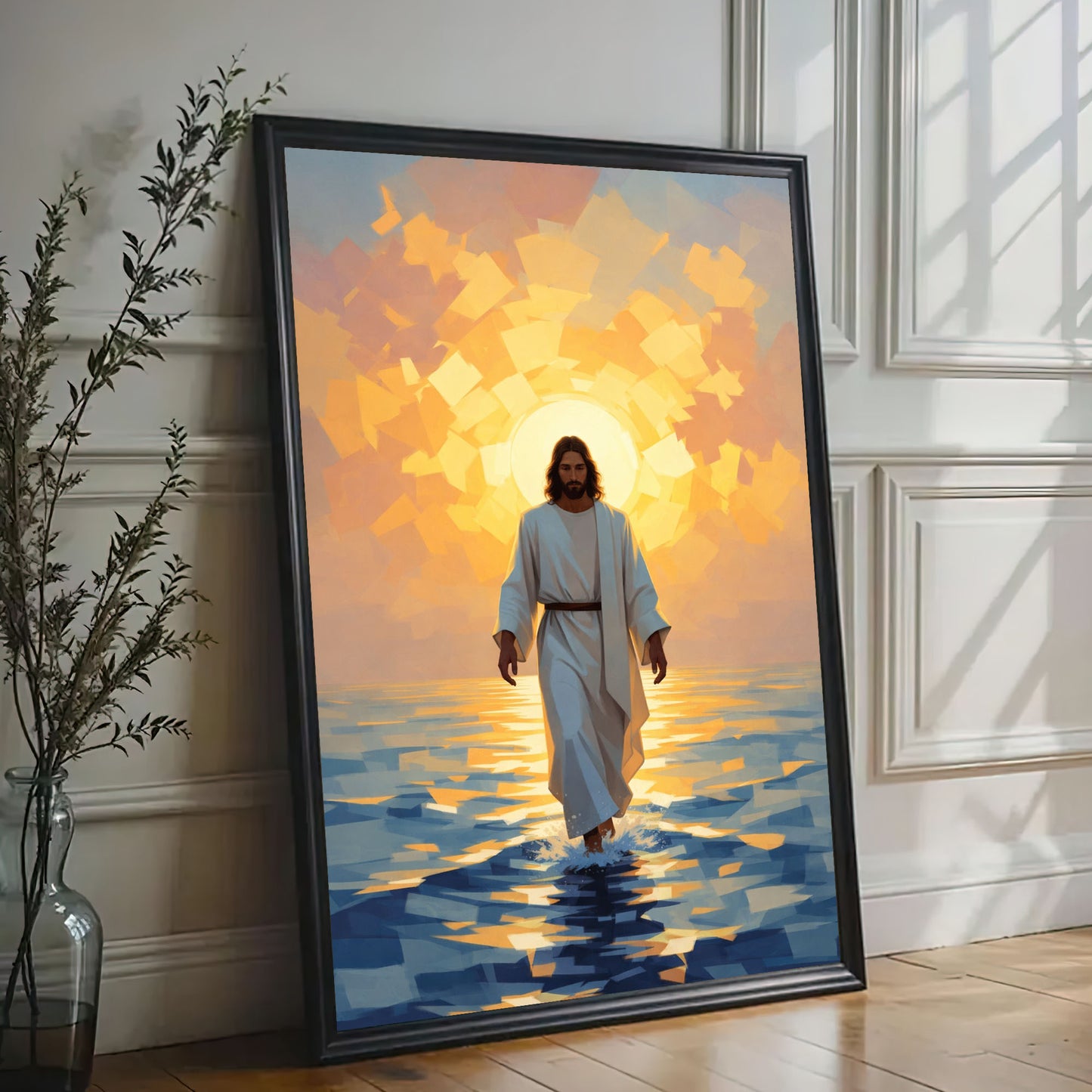 Jesus Walking on Water Sunrise Canvas Wall Art