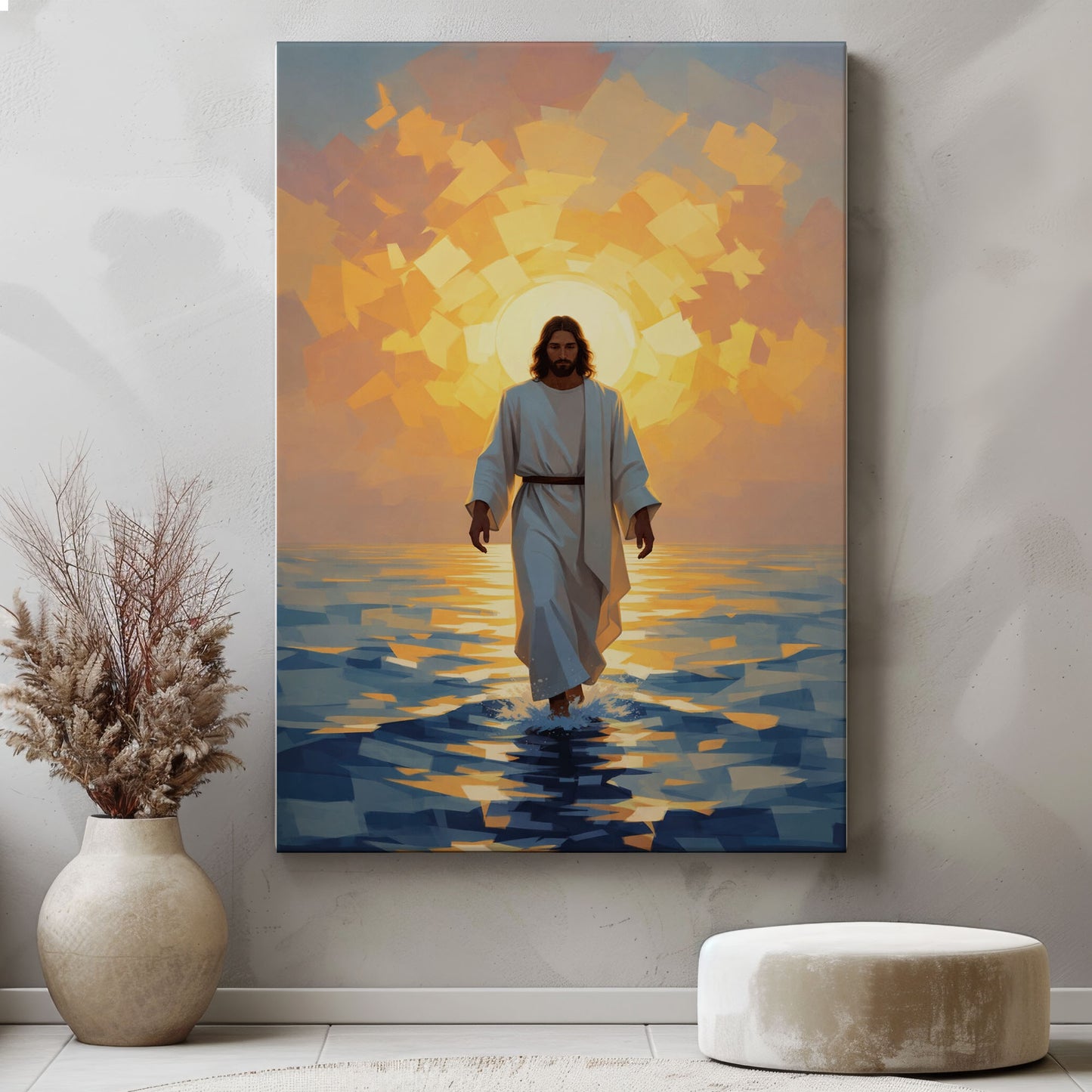 Jesus Walking on Water Sunrise Canvas Wall Art