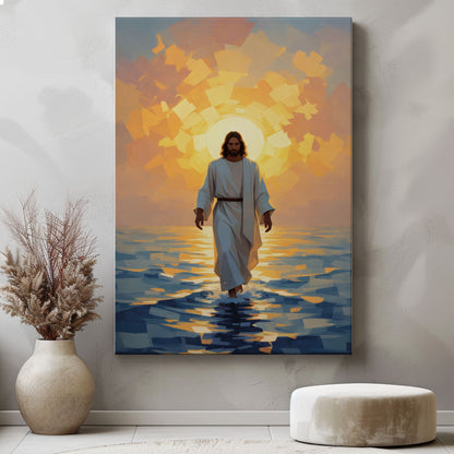 Jesus Walking on Water Sunrise Canvas Wall Art