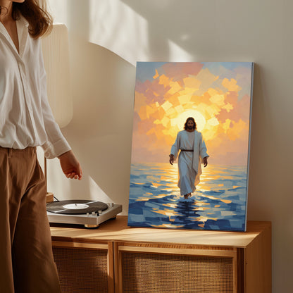 Jesus Walking on Water Sunrise Canvas Wall Art