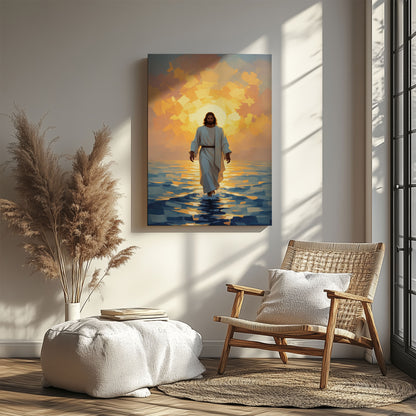 Jesus Walking on Water Sunrise Canvas Wall Art