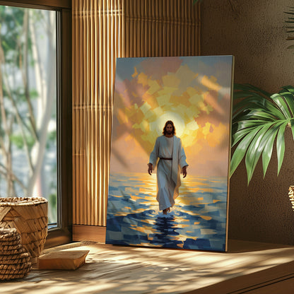 Jesus Walking on Water Sunrise Canvas Wall Art