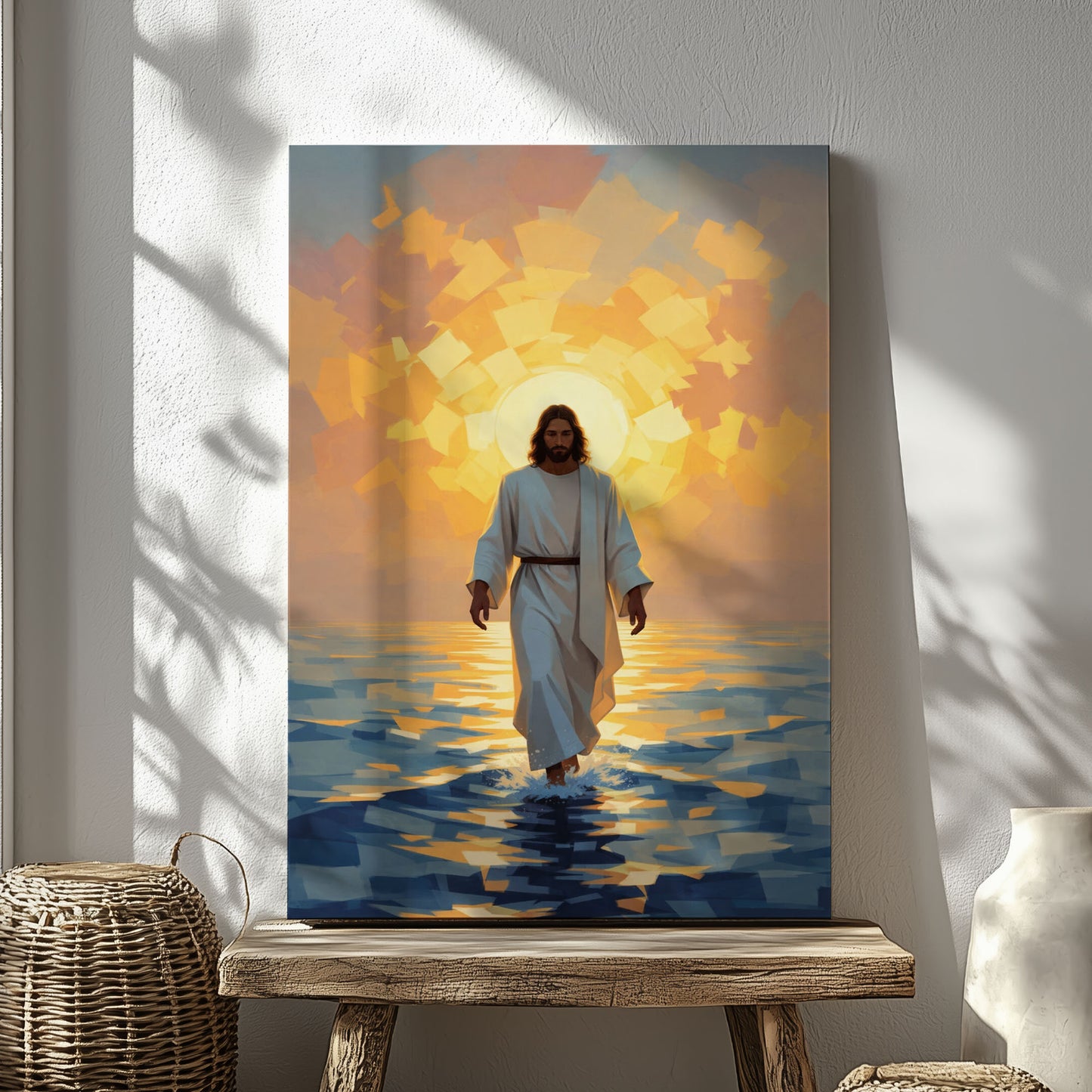 Jesus Walking on Water Sunrise Canvas Wall Art