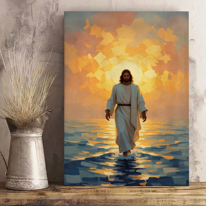 Jesus Walking on Water Sunrise Canvas Wall Art