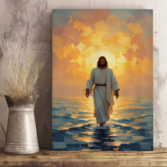 Jesus Walking on Water Sunrise Canvas Wall Art