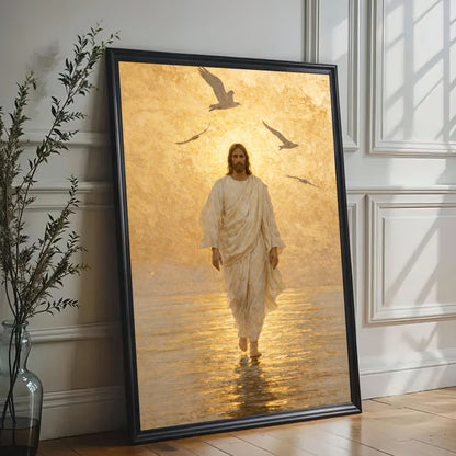 Christ Walking on Water Gold Canvas Decor