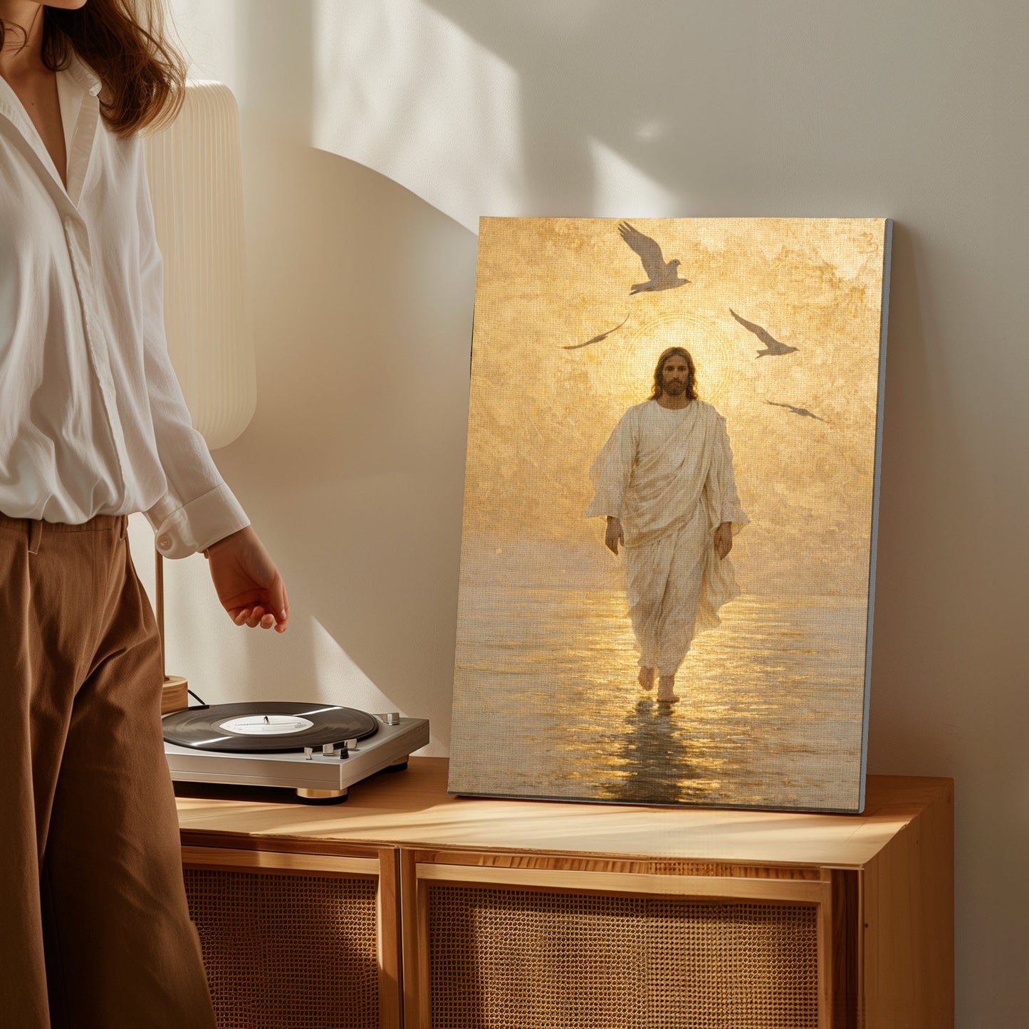 Christ Walking on Water Gold Canvas Decor