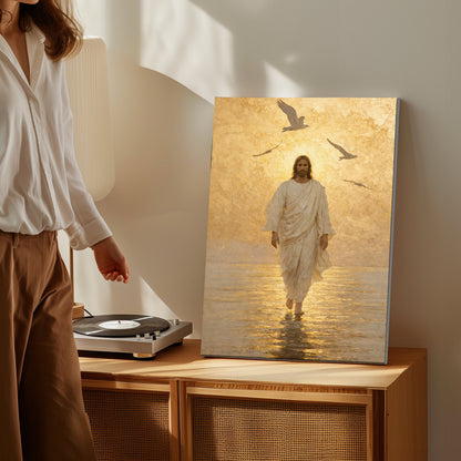 Christ Walking on Water Gold Canvas Decor