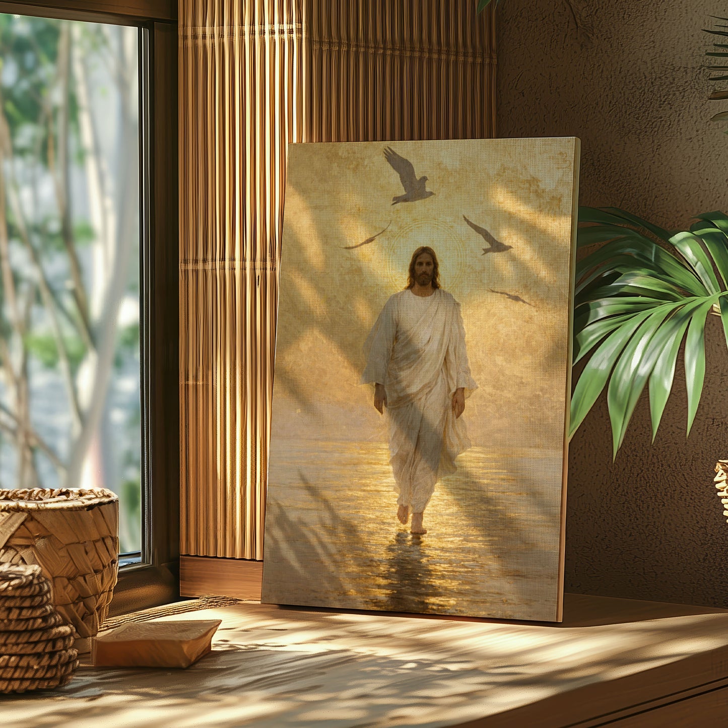 Christ Walking on Water Gold Canvas Decor