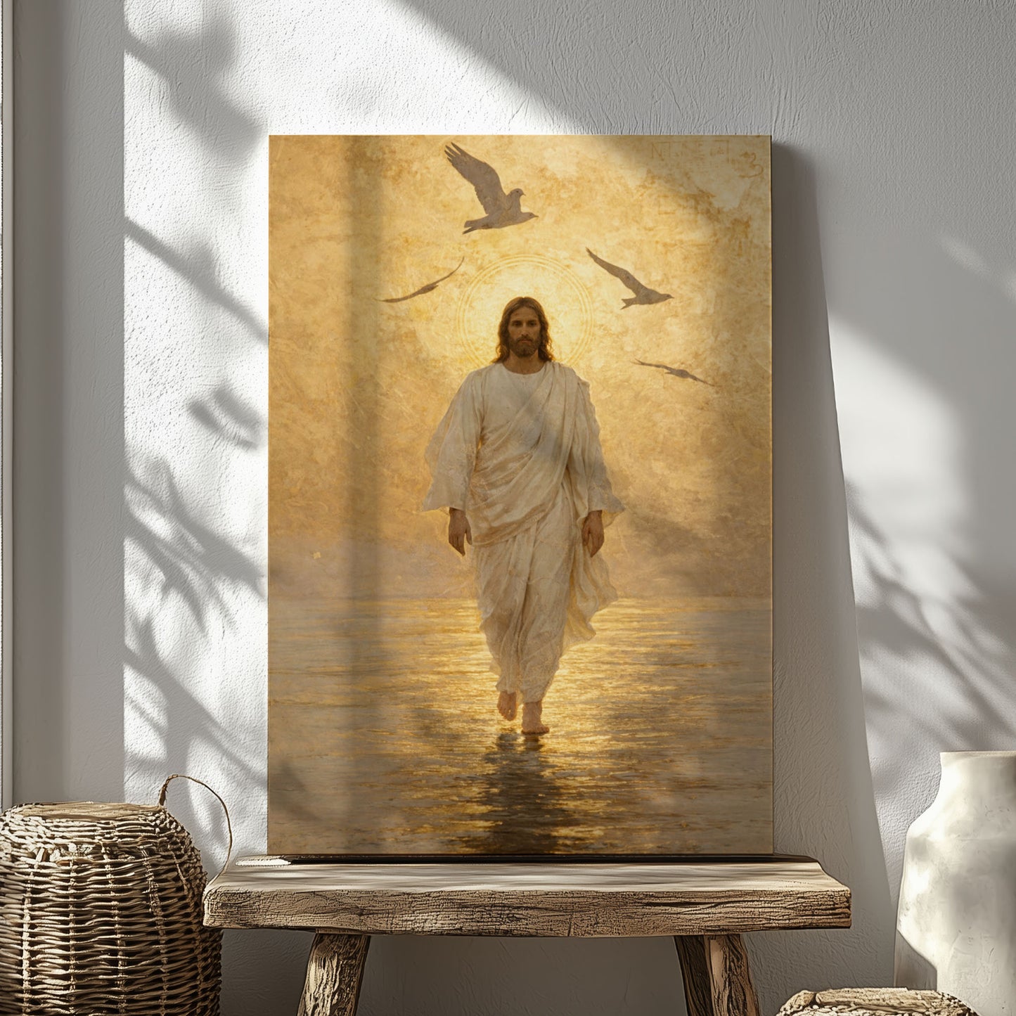 Christ Walking on Water Gold Canvas Decor