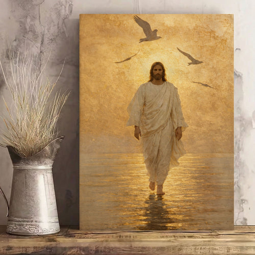 Christ Walking on Water Gold Canvas Decor