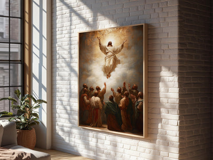 Ascension of Christ Rising into Heaven Framed Canvas Print Wall art