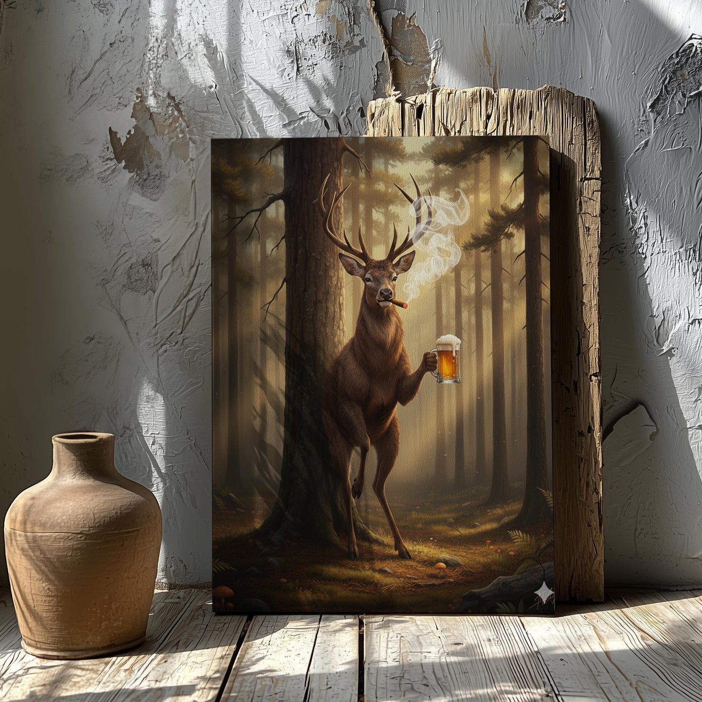 Funny Hunting Wall Art Canvas – Deer with Beer and Cigar Print for Man Cave Decor & Hunter Gift for Men