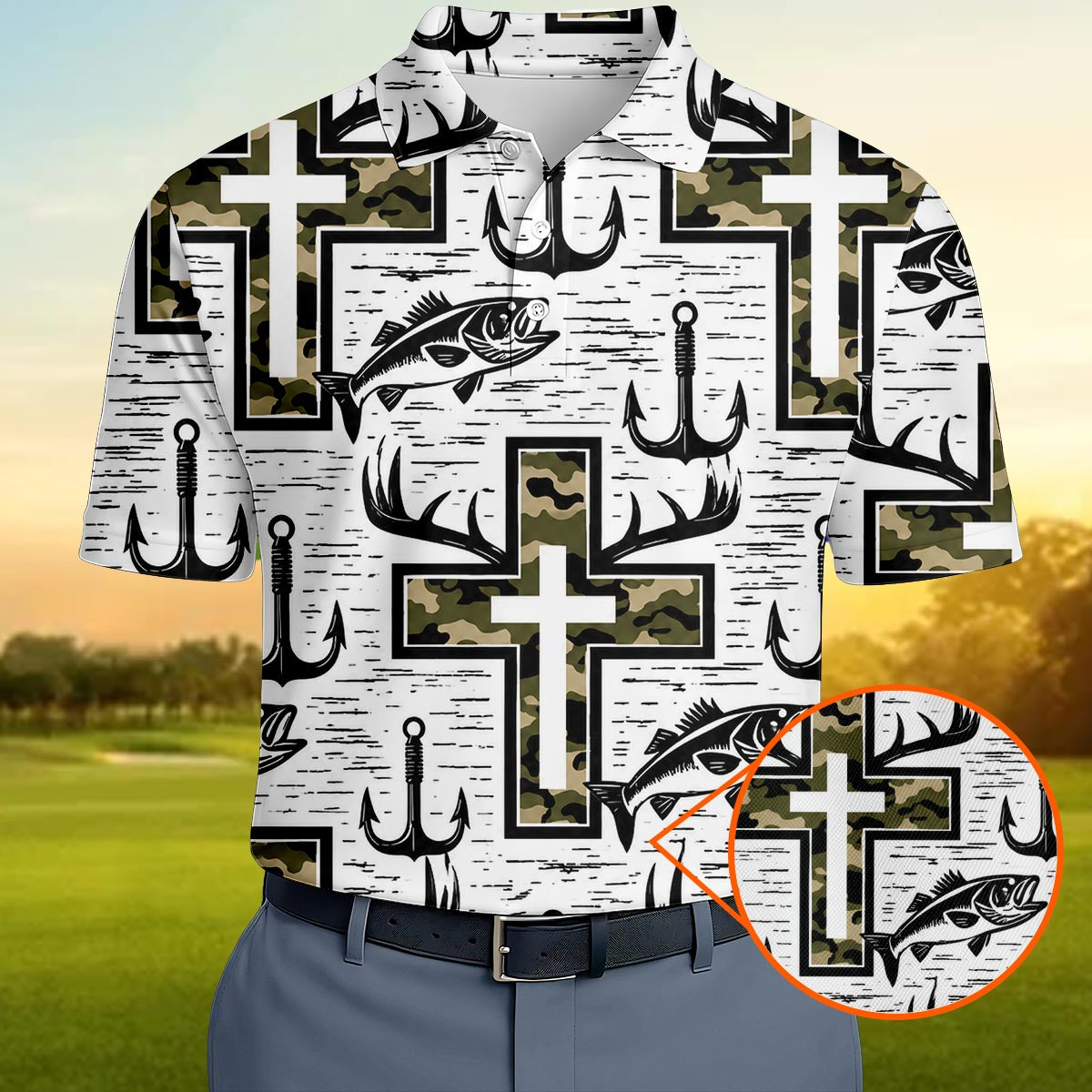 Hunting Fishing Christian Cross Polo Shirt For Men