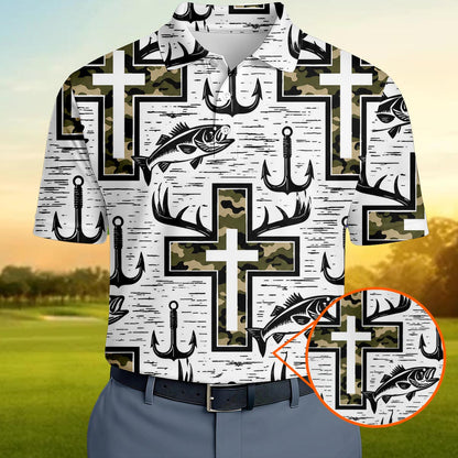 Hunting Fishing Christian Cross Polo Shirt For Men