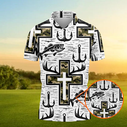 Hunting Fishing Christian Cross Polo Shirt For Men
