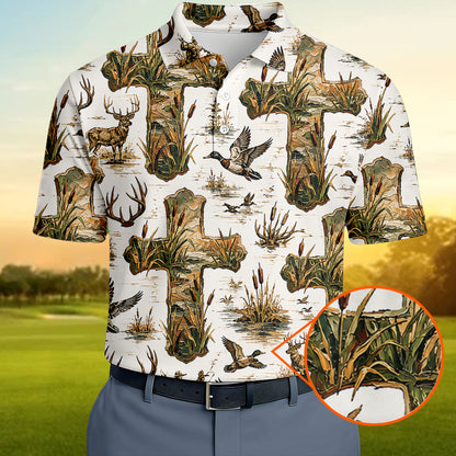 Faith Duck Hunting Polo Shirt Christian Cross Wetland Mallard Tee