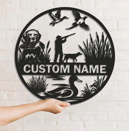 Personalized Metal Sign WITH LED/WITHOUT LED – Duck Hunting Scene with Dog and Hunter