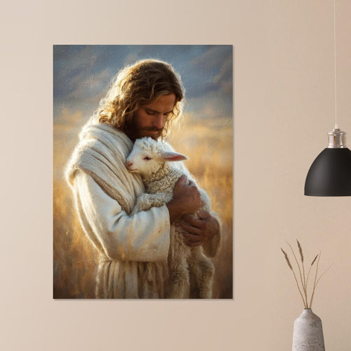 Good Shepherd Art Print | Shepherd Embracing Lamb Painting