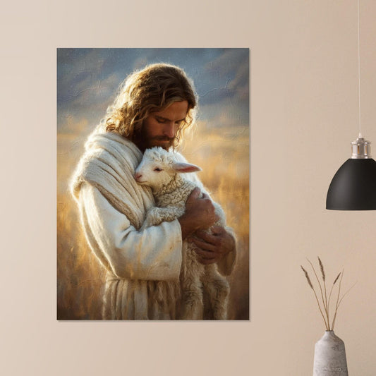 Good Shepherd Art Print | Shepherd Embracing Lamb Painting